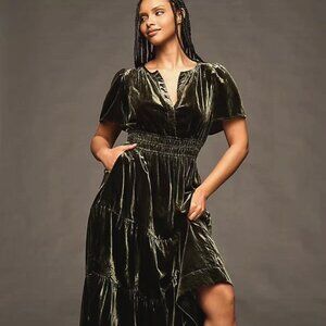 New Anthropologie The Somerset Maxi Dress: Velvet Edition Dark Green
